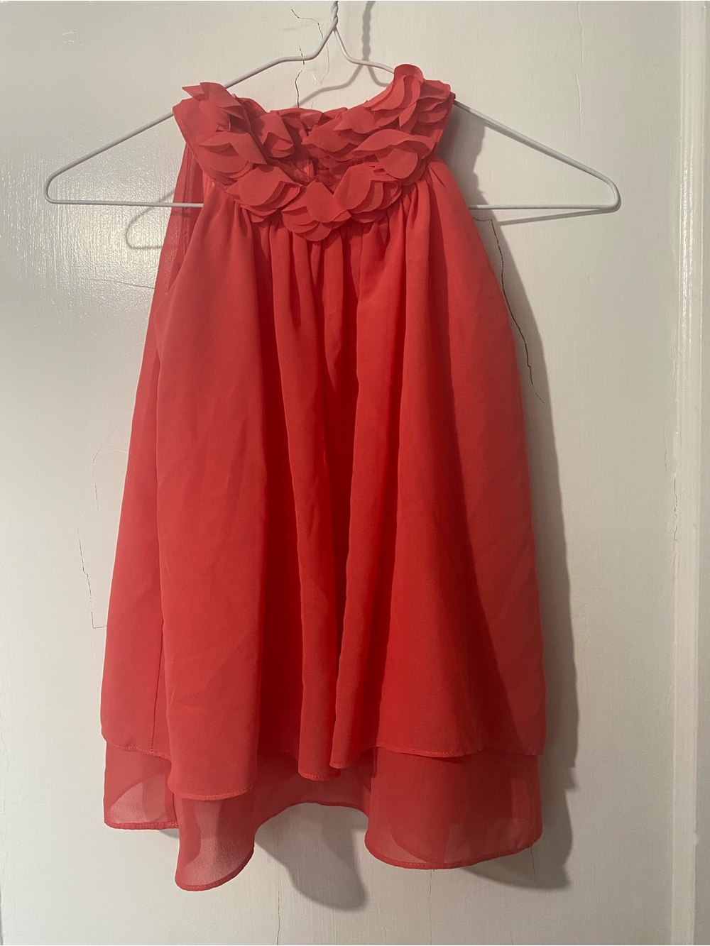 Girls Coral Ruffle Halter Dress